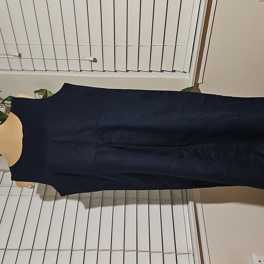 J. JILL Love Linen Navy Blue Shift Dress Pockets